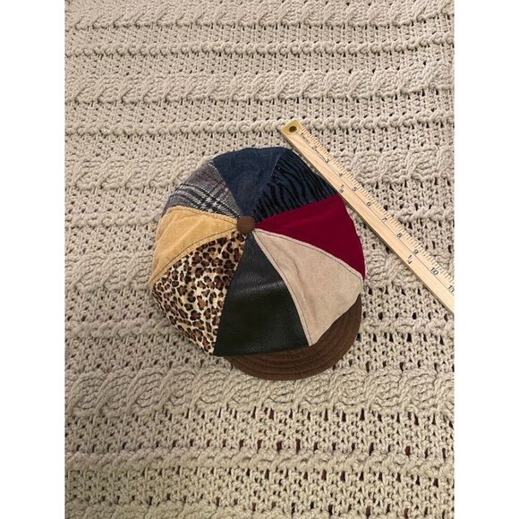 VINTAGE Patchwork Newsboy Cap By Limited - Animal Print Corduroy & Velvet Design - Picture 1 of 16
